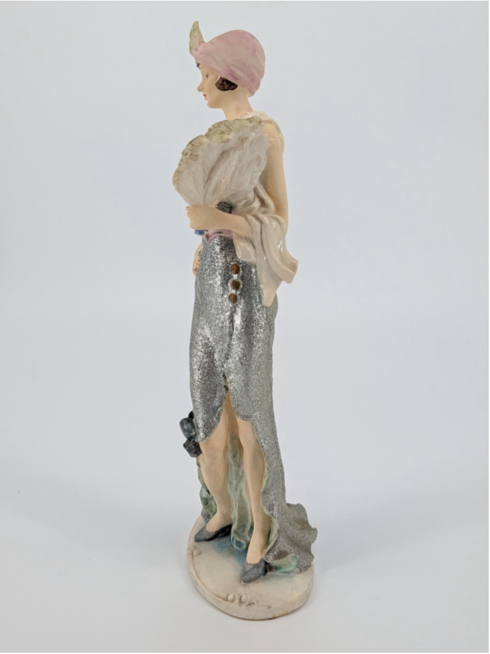 VTG 1991 Albert Price Flapper Lady Figurine Silver Glitter Gown Fan 13.5" AS IS - Picture 2 of 11